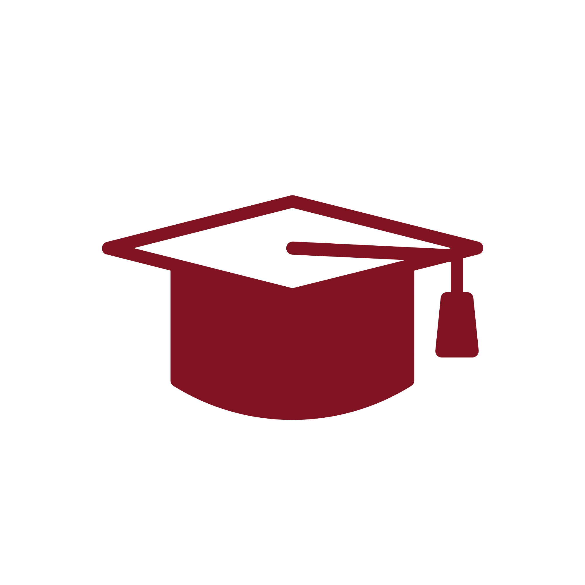 Maroon graduation cap icon on a black background.