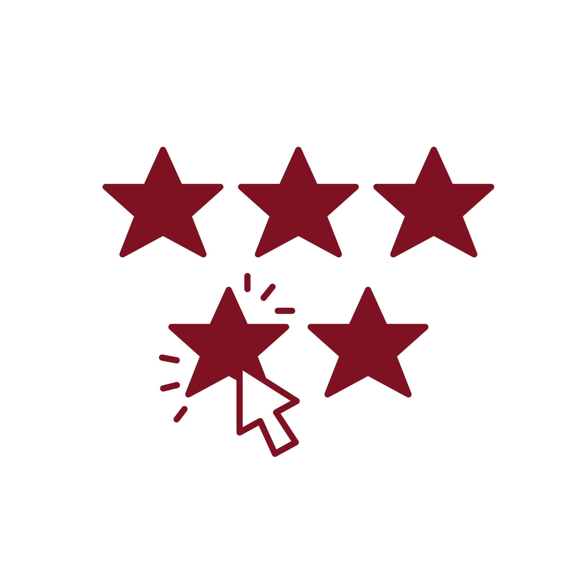 A five-star rating icon with a cursor clicking on the bottom left star.