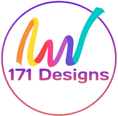 Colorful logo for 171 Designs with stylized 'W' and the company name inside a purple circle.