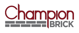 Champion Brick logo with red text and gray brick graphic on a white background.