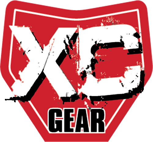 Logo with a red shield shape and the words 'XYG GEAR' in distressed black and white font.