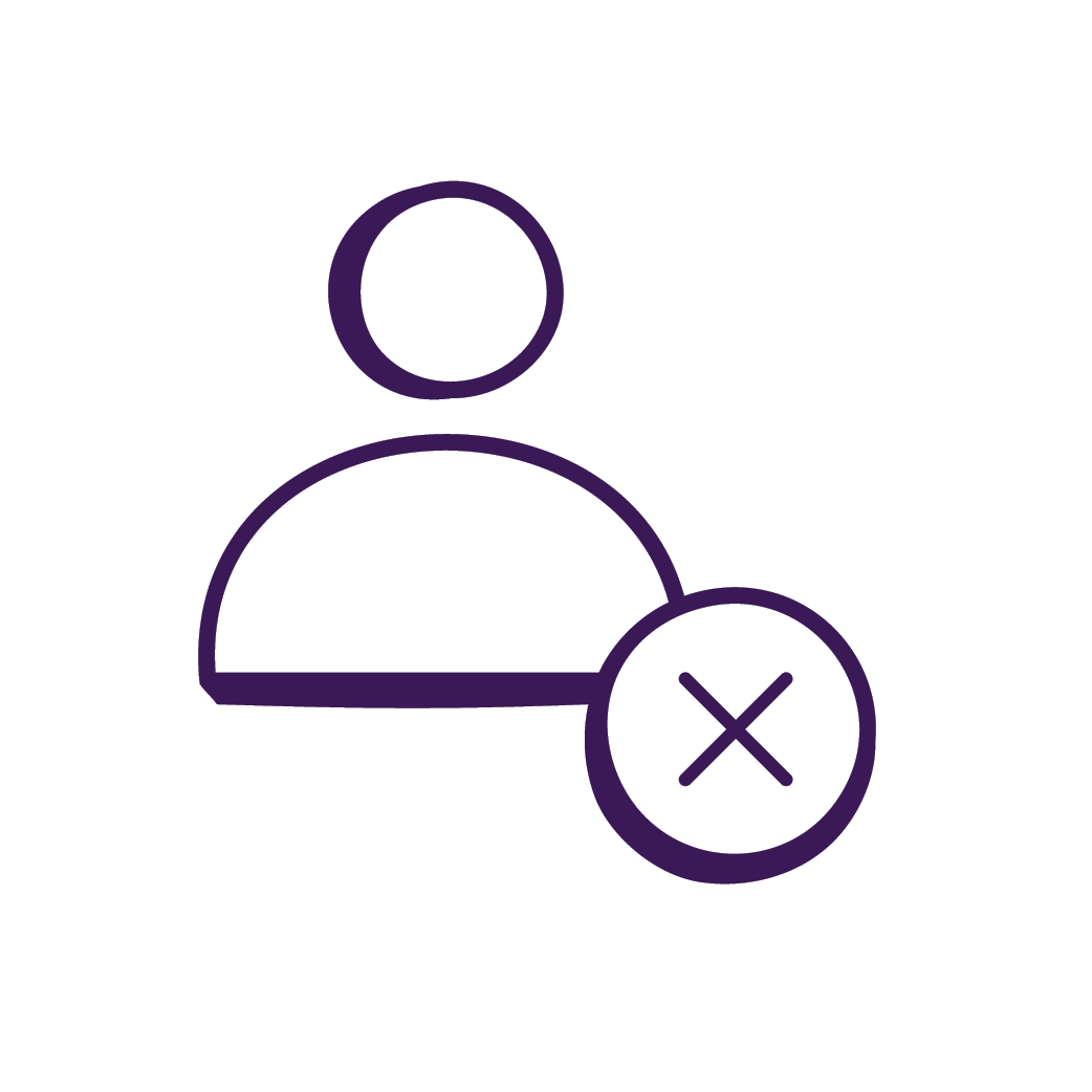 Icon of a person with a circle and line crossed out, indicating user account deactivation or removal.