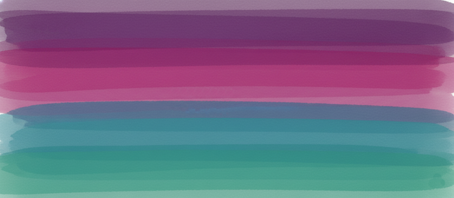 Abstract watercolor painting with horizontal bands of purple, pink, blue, and green.