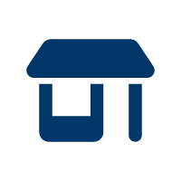 Icon of a picnic table with a umbrella in navy blue