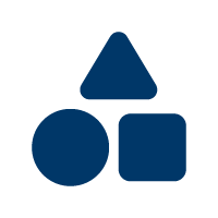 Three blue geometric shapes: a triangle, a circle, and a square arranged vertically.