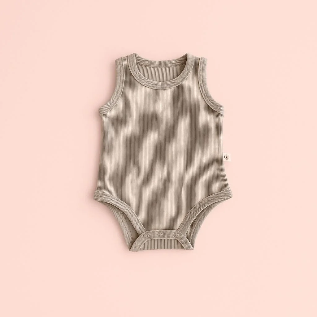 essential ribbed baby romper- light grey