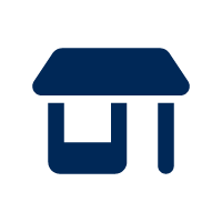 Simplified icon of a tent with a triangular roof and two supporting poles.