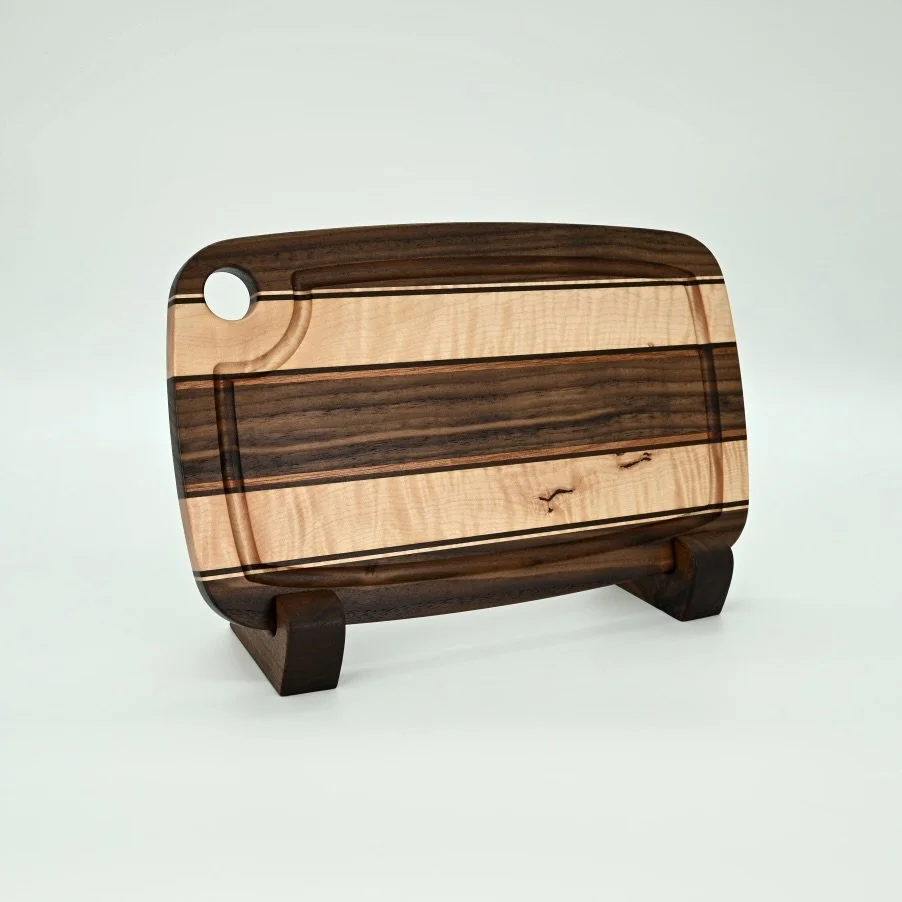 Handcrafted Walnut & Curly Maple Cutting Board – 8×13