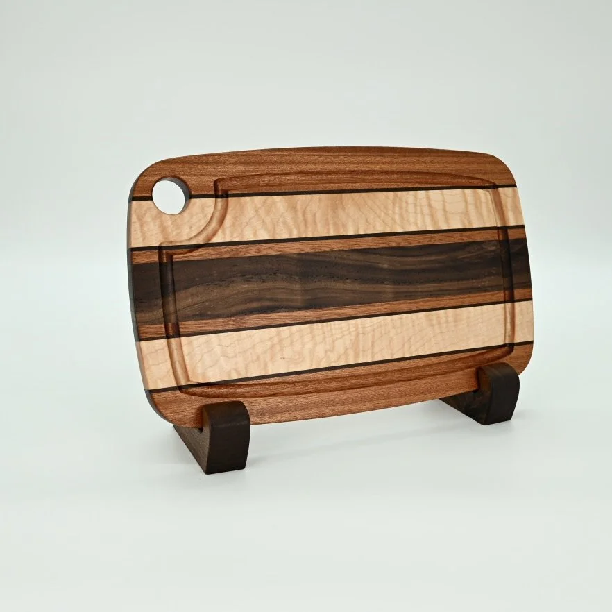 Handcrafted Curly Maple & Walnut Cutting Board – 8×13