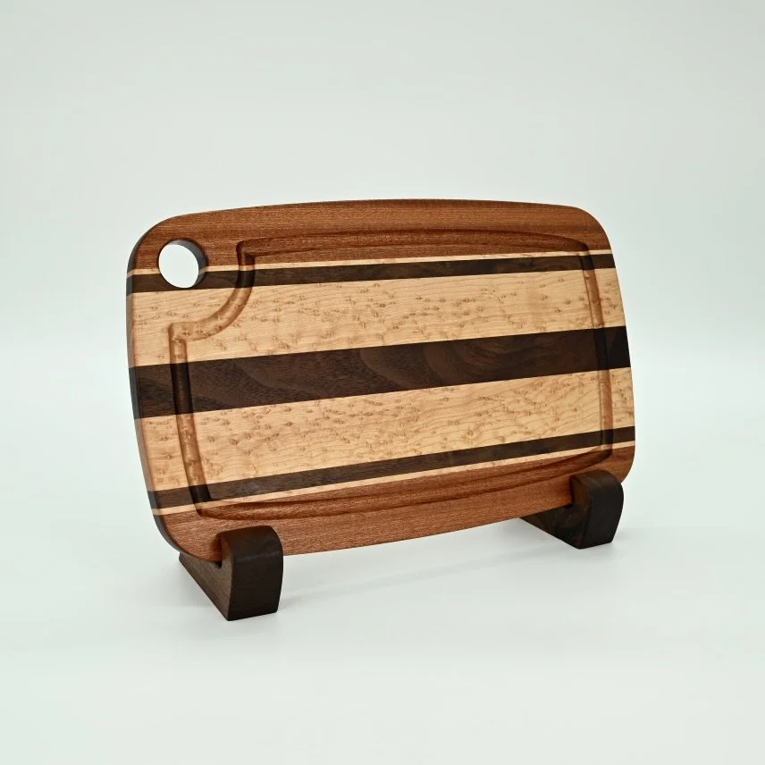 Handcrafted Birdseye Maple & Walnut Cutting Board – 8×13