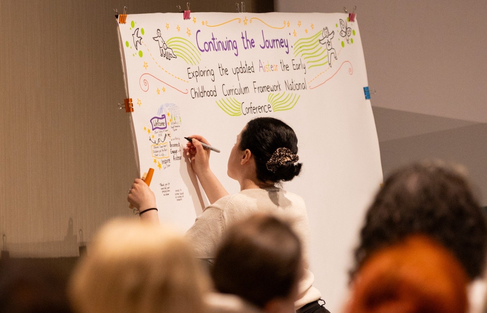 Robyn Deasy at work, graphic harvesting at the Aistear conference 2025