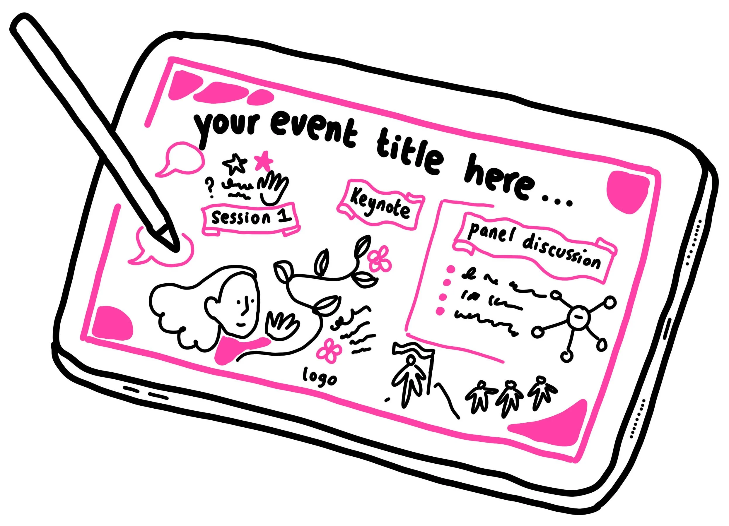 An illustration of an iPad with a digital drawing on it