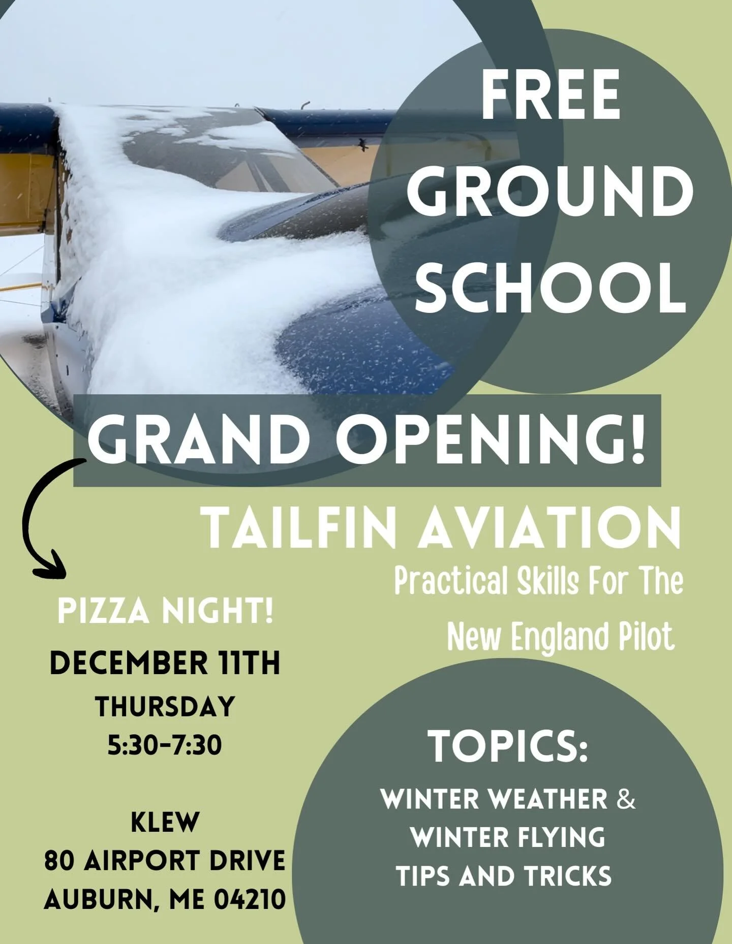 Spread the word! We&rsquo;re throwing a party! Really we&rsquo;re kicking off Thursday night ground school and would love to see you there. This week we&rsquo;re talking winter weather and how to keep you safe and your plane in working order. Meet yo