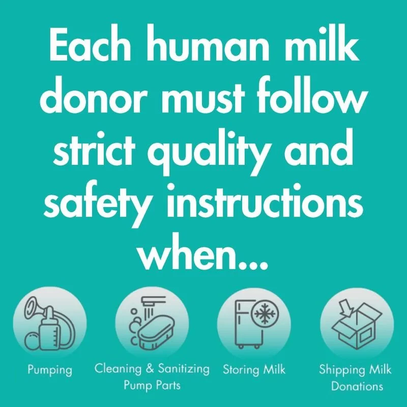 Infographic explaining the quality and safety guidelines human milk donors follow.