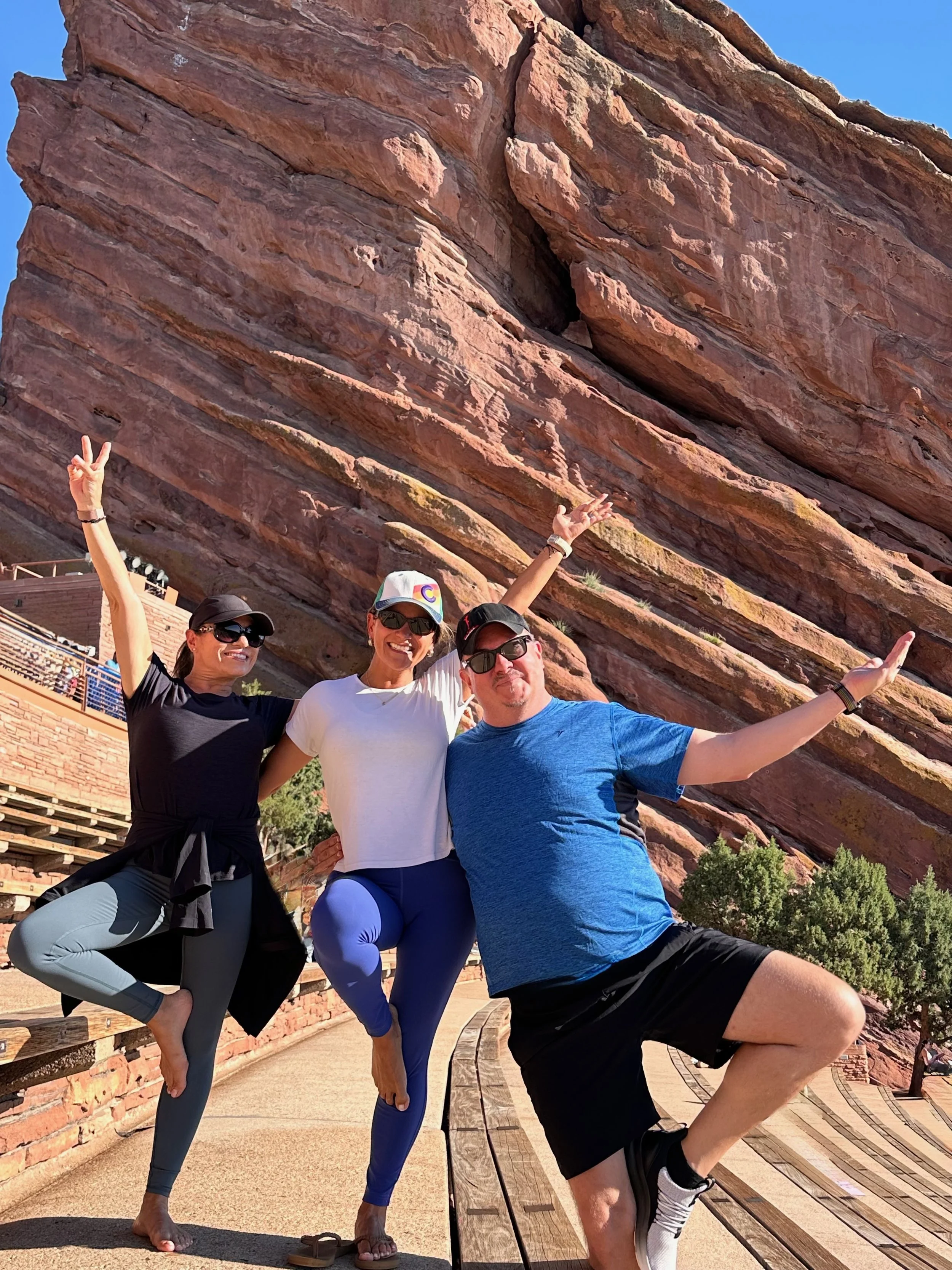 Bradley Hein and his 2 good friends enjoying Yoga on the Rocks at Red Rocks.