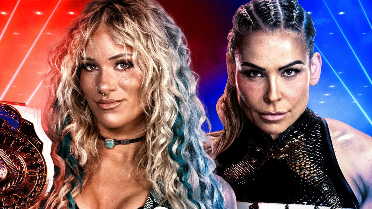 Sol Ruca standing next to Natalya WWE Main Event poster June 25 2026