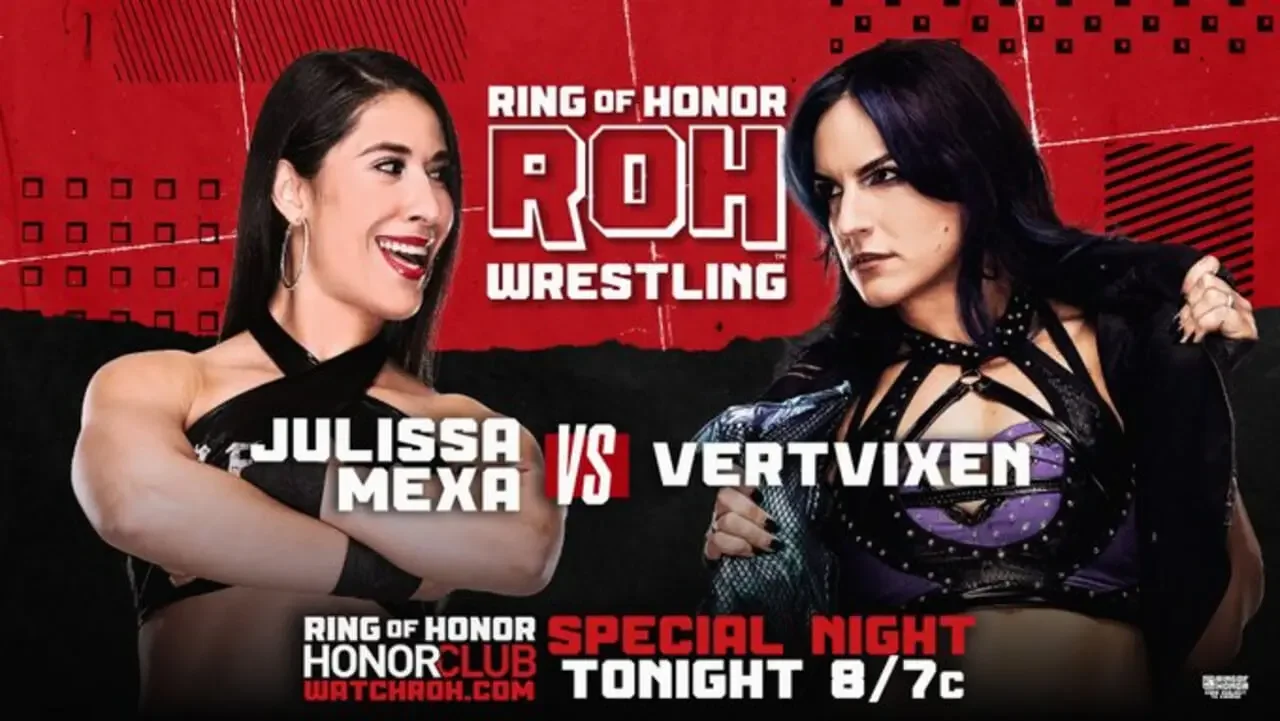 Ring of Honor match graphic featuring Julissa Mexa versus Vert Vixen for Ring of Honor on HonorClub.