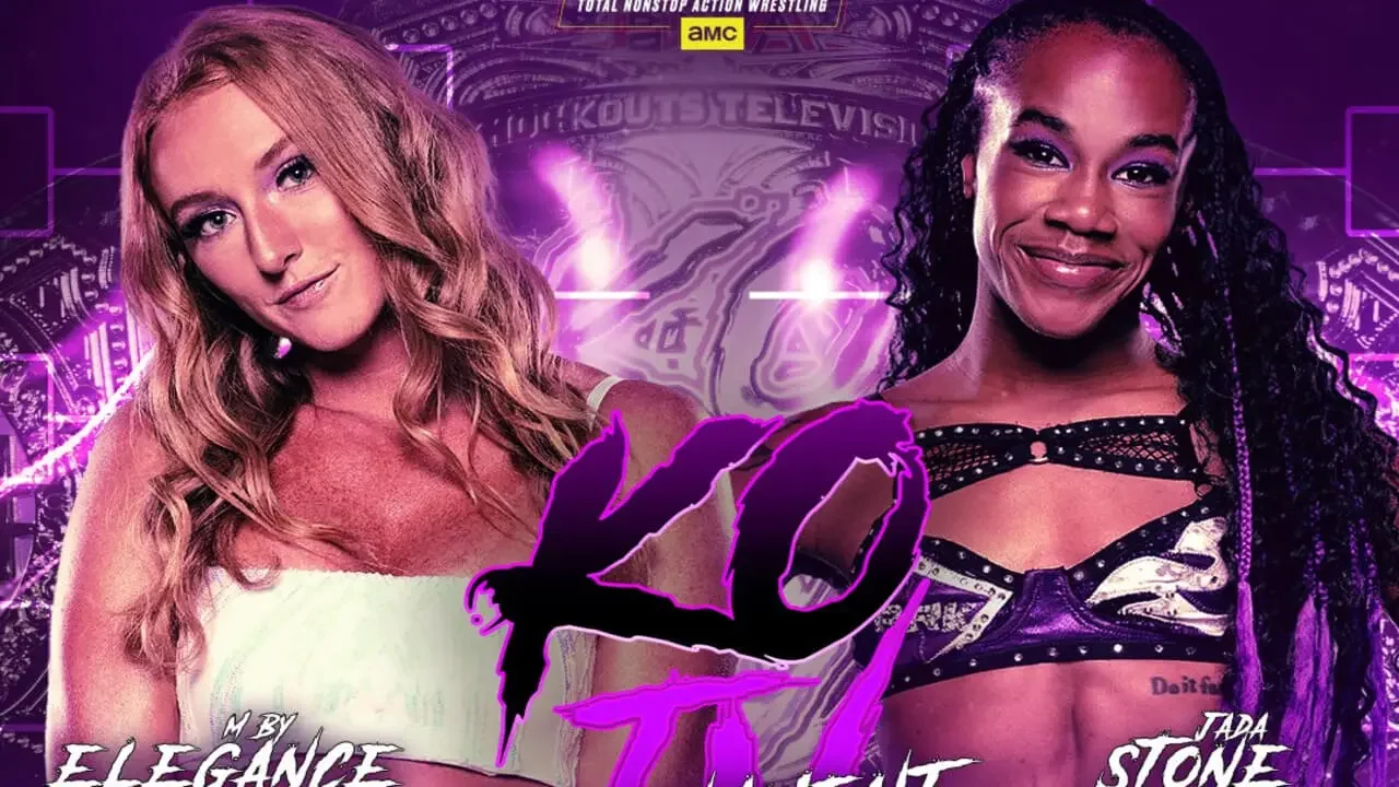 Promotional graphic for TNA iMPACT! featuring M by Elegance vs. Jada Stone for the Knockouts Television Championship tournament finals.