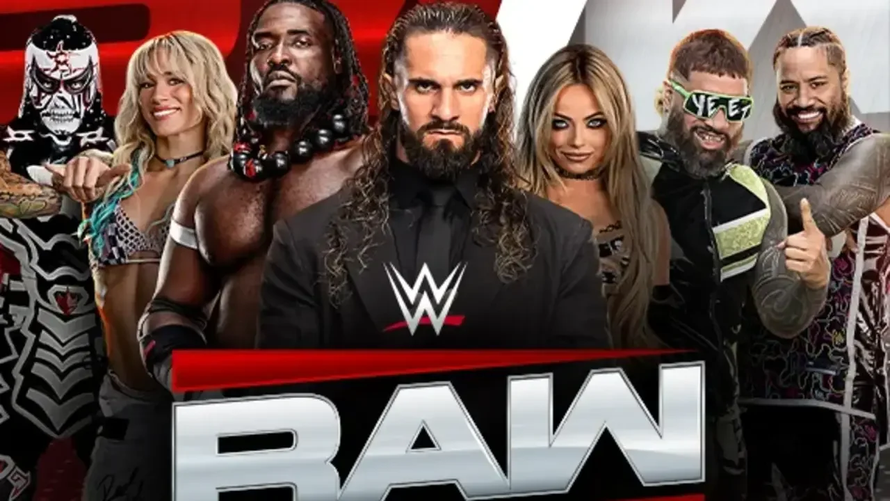 Promotional graphic for WWE Raw and SmackDown in Ottawa featuring a lineup of WWE Superstars including Seth Rollins, Oba Femi, Liv Morgan, Jey Uso, and Jimmy Uso above the WWE Raw logo