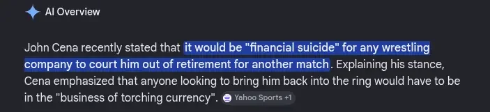 John Cena "financial suicide" about returning for another match