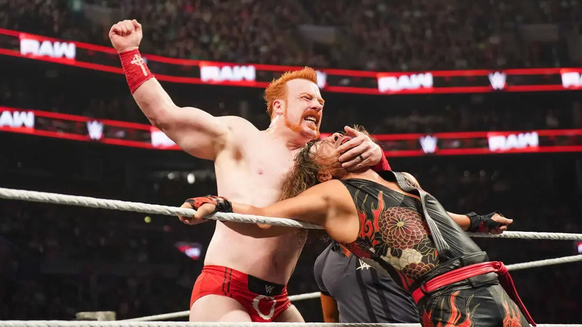 Sheamus wrestling in the ring, representing the iconic era of redheaded wrestlers in WWE.