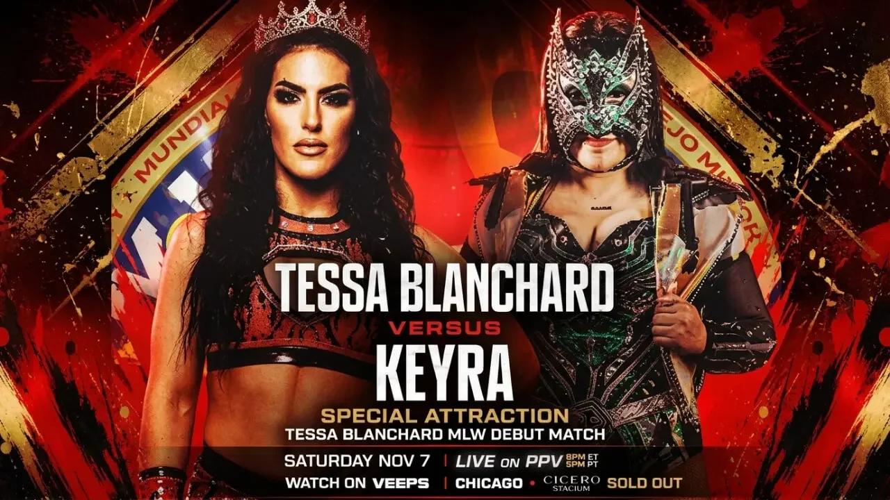 MLW Saturday Night SuperFight graphic featuring Tessa Blanchard vs Keyra in her MLW debut match.
