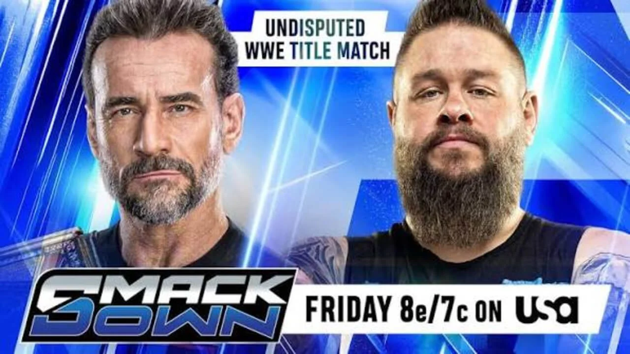 CM Punk vs. Kevin Owens promotional graphic for the Undisputed WWE Championship match on Friday Night SmackDown, August 21, 2026.