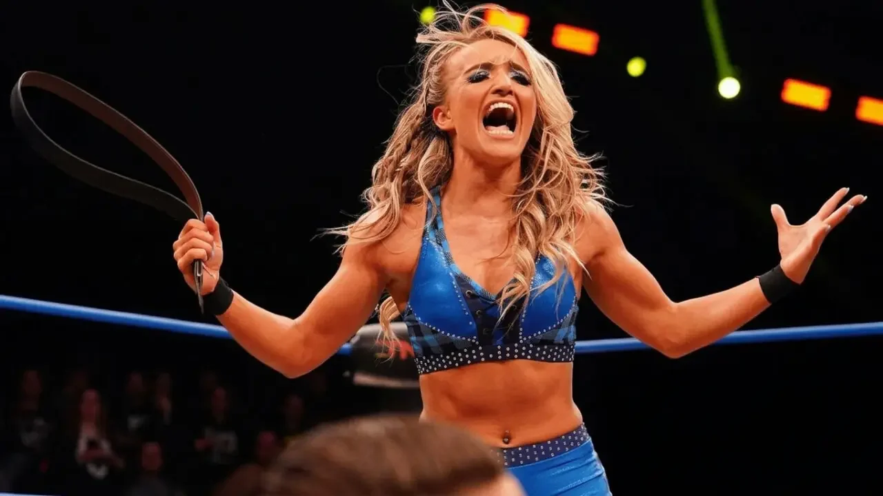Promotional image for TNA Wrestling's Under Siege event, featuring female wrestler Xia Brookside inside a ring.