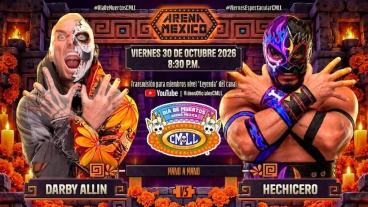 CMLL Dia de Muertos graphic featuring Darby Allin vs Hechicero