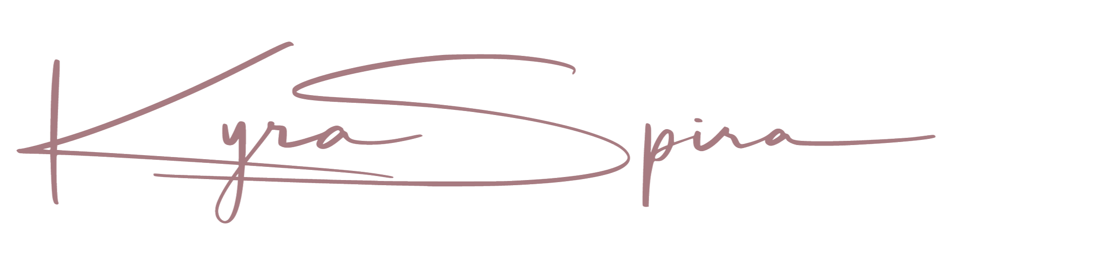 Stylized signature of 'Kyra Spira' in pink cursive font.