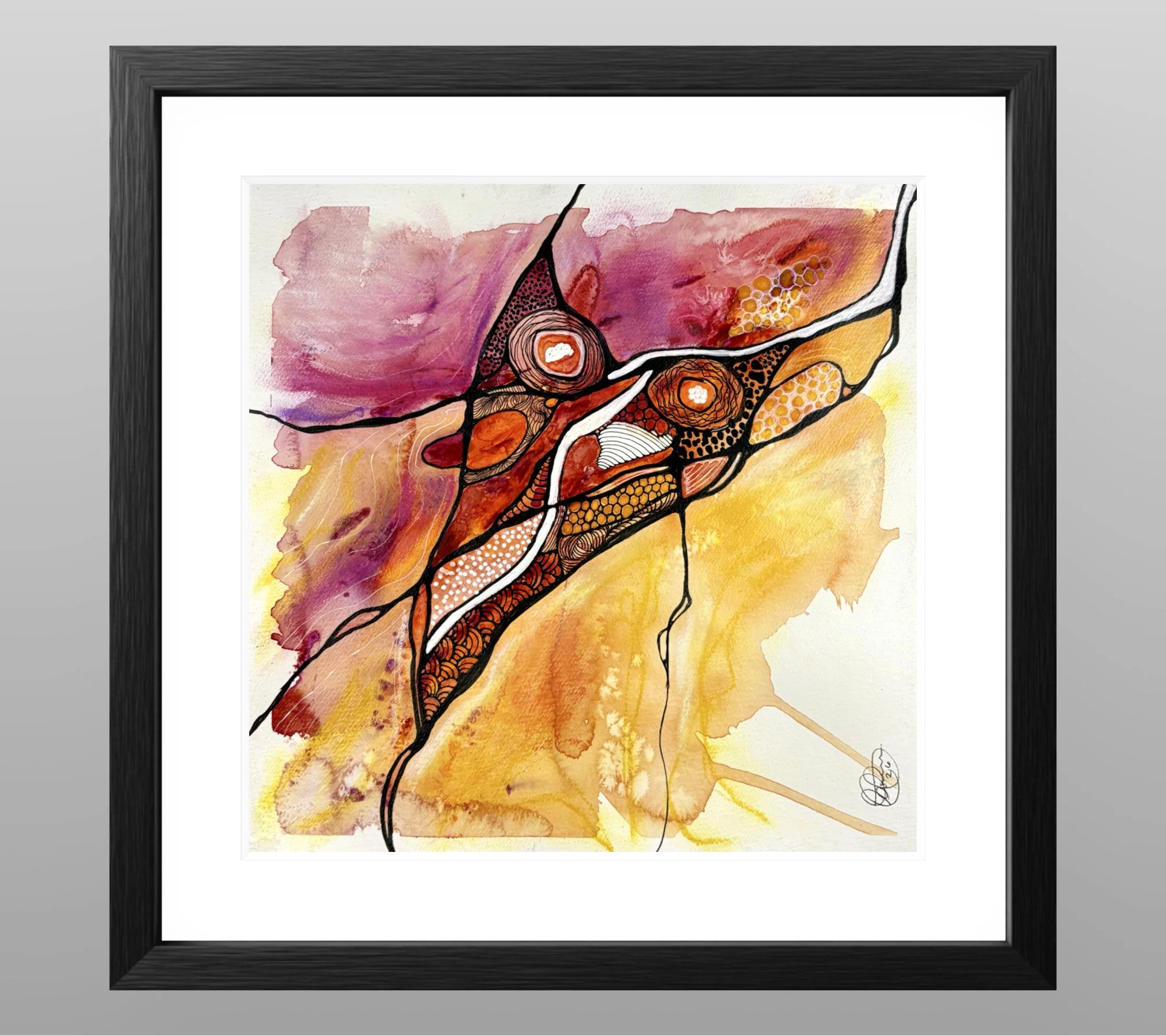 Exemple de cadre de l'aquarelle aux tons de rouge réalisée par Martine Giguère