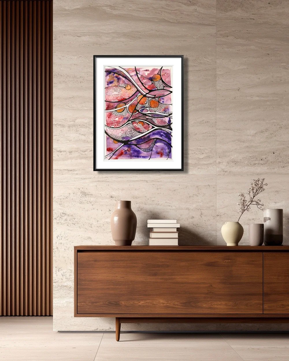 Exemple de décor de l'aquarelle aux teintes chaudes réalisée par Martine Giguère