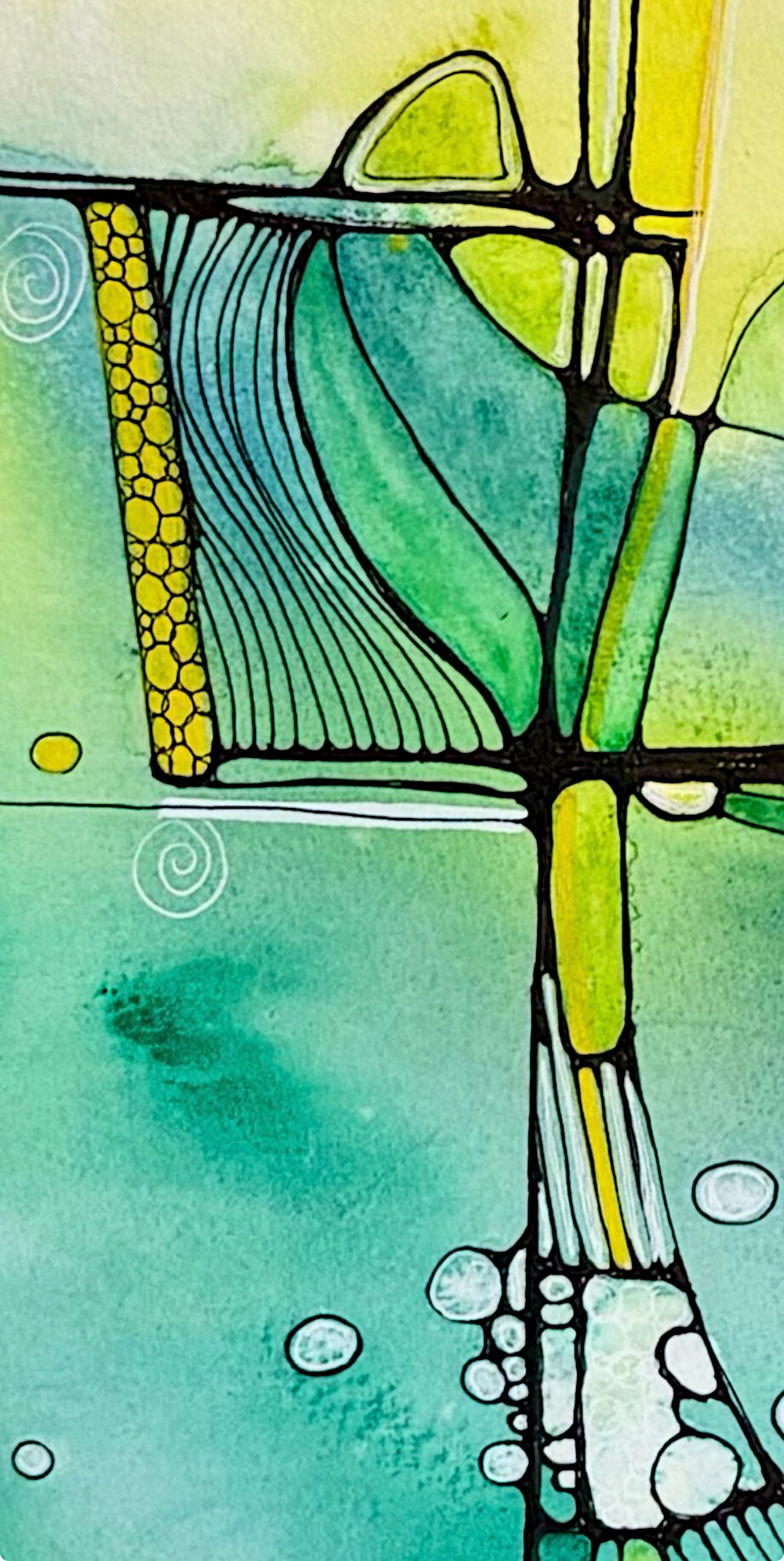 Détail de l'aquarelle aux couleurs paisibles réalisée par Martine Giguère