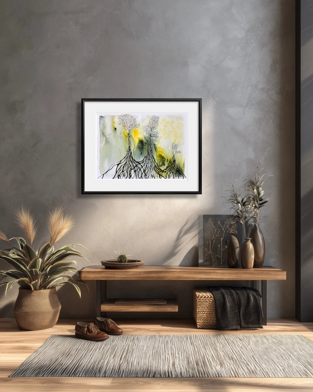 Exemple de décor de l'aquarelle vert et jaune réalisée par Martine Giguère