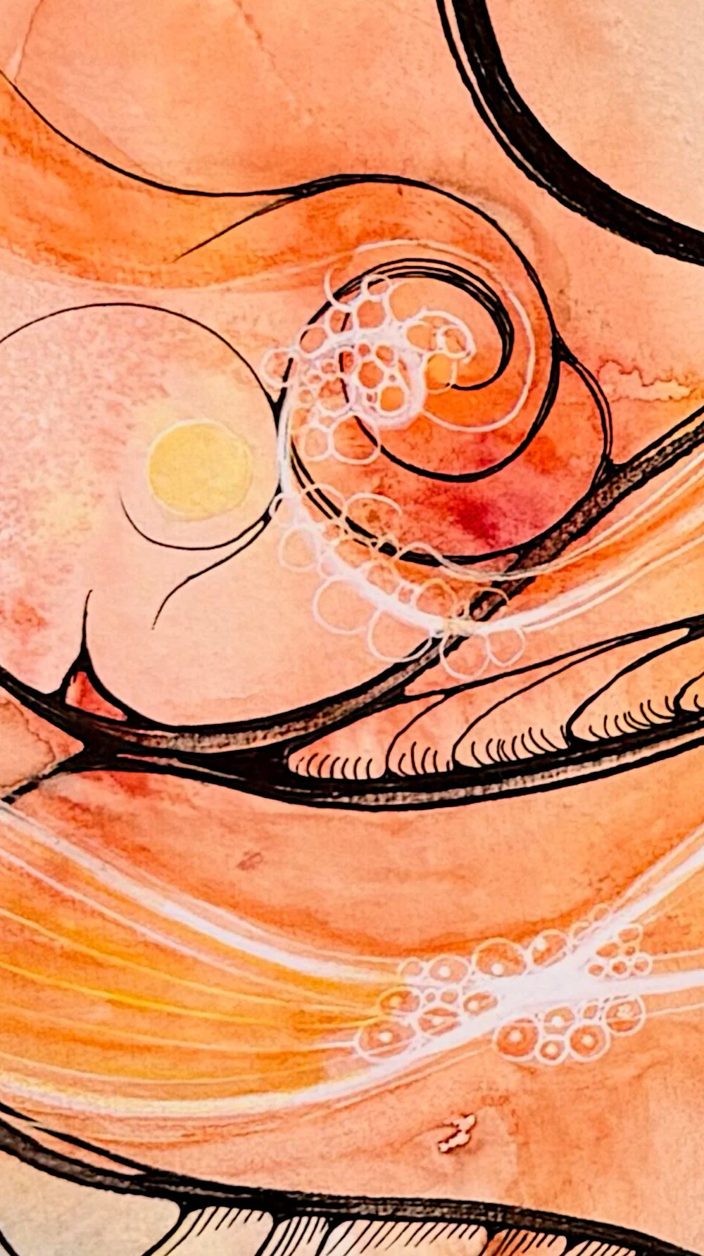 Détail de l'aquarelle orange réalisée par Martine Giguère