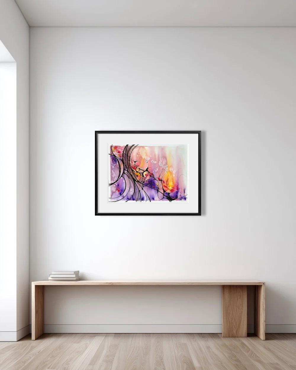 Exemple de décor de l'aquarelle violet et rose réalisée par Martine Giguère