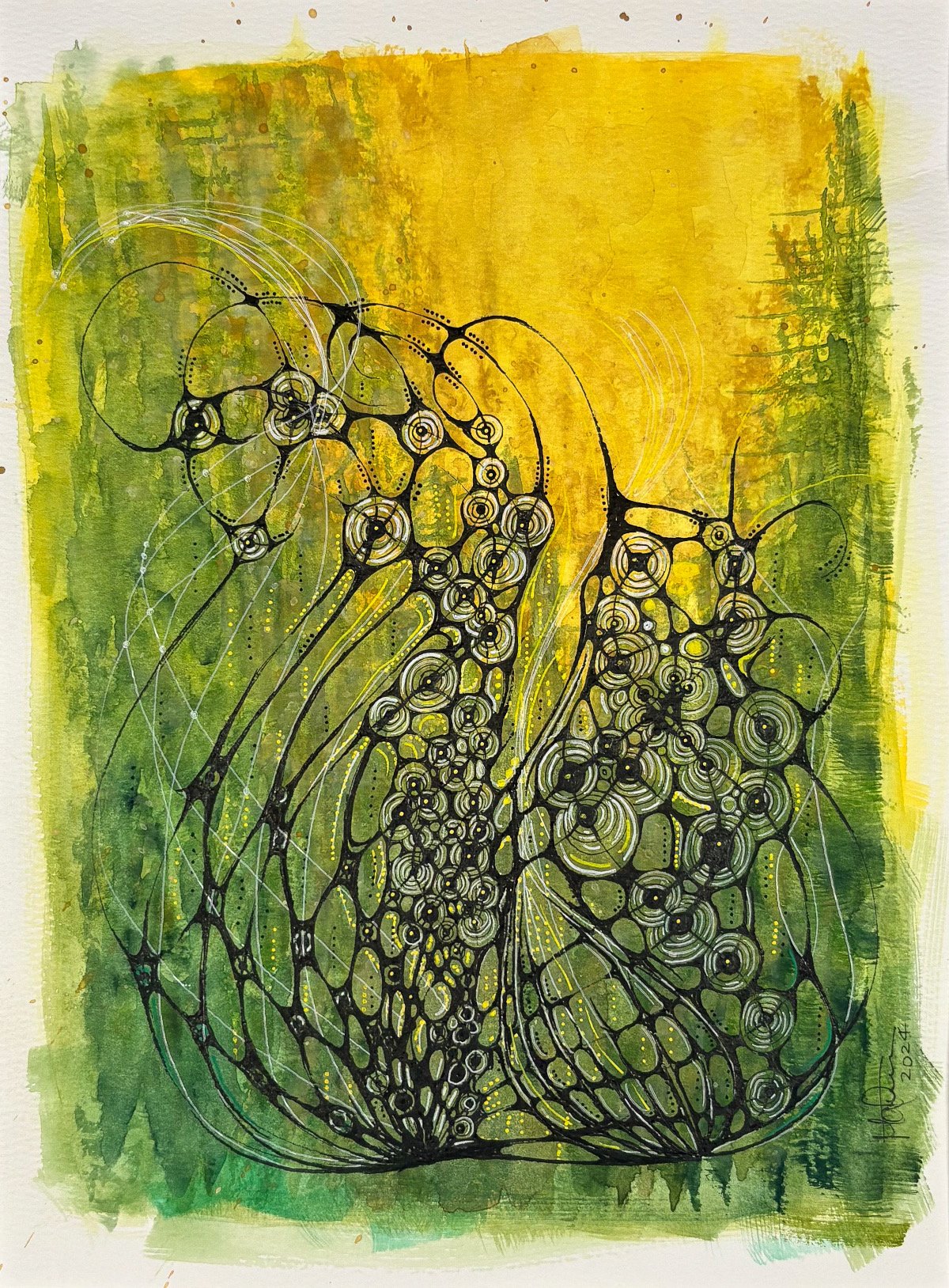 Le filet de l'âme - aquarelle et encre, 9x12, 100$