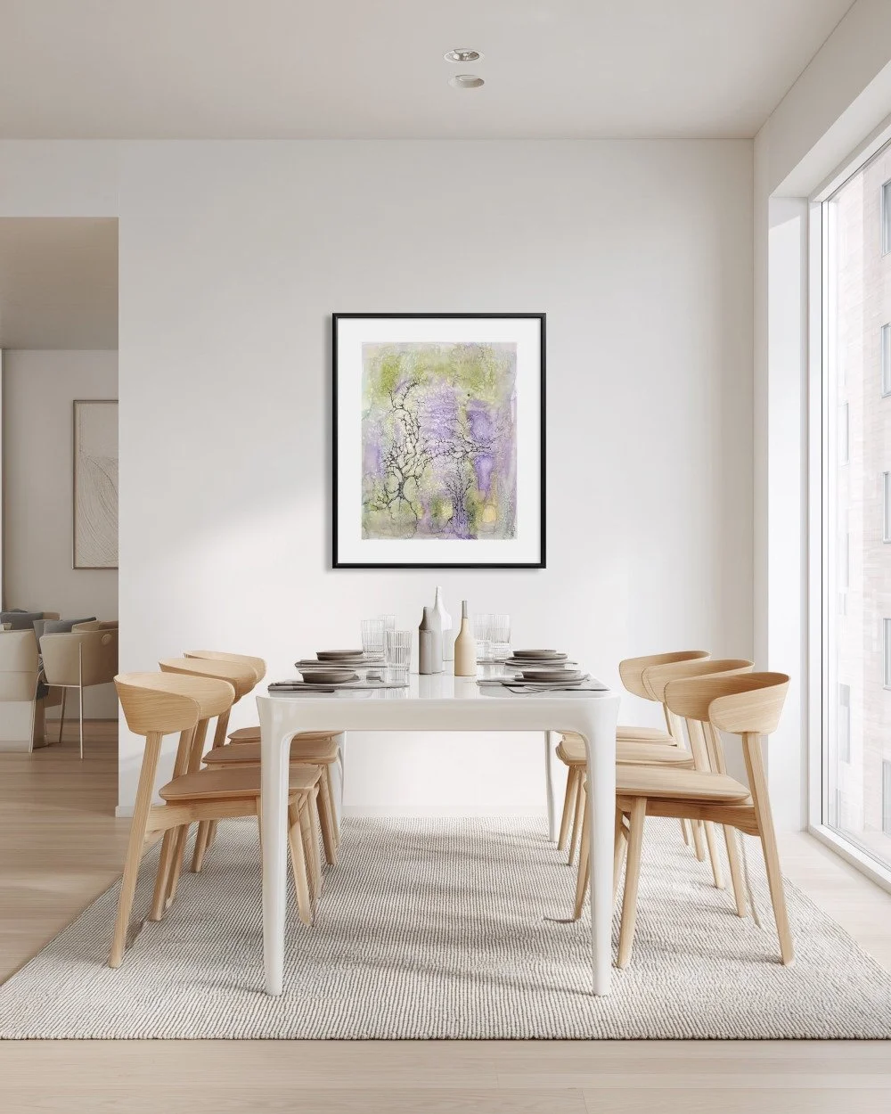 Exemple de décor de l'aquarelle violet et vert réalisée par Martine Giguère