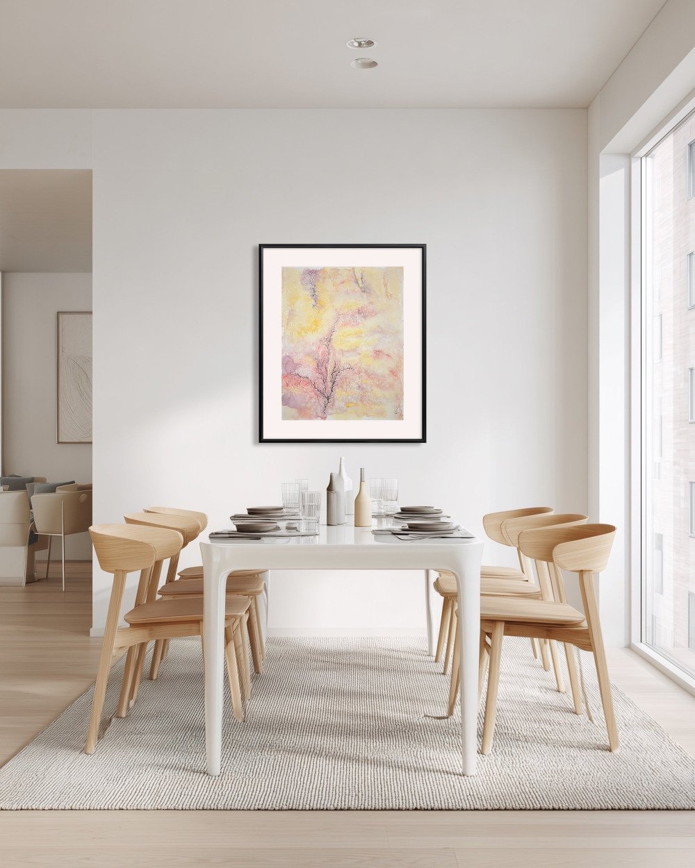 Exemple de décor de l'aquarelle rose et jaune réalisée par Martine Giguère