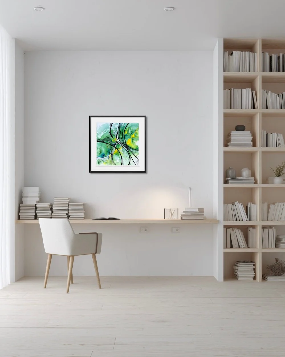 Exemple de décor de l'aquarelle jaune et vert réalisée par Martine Giguère