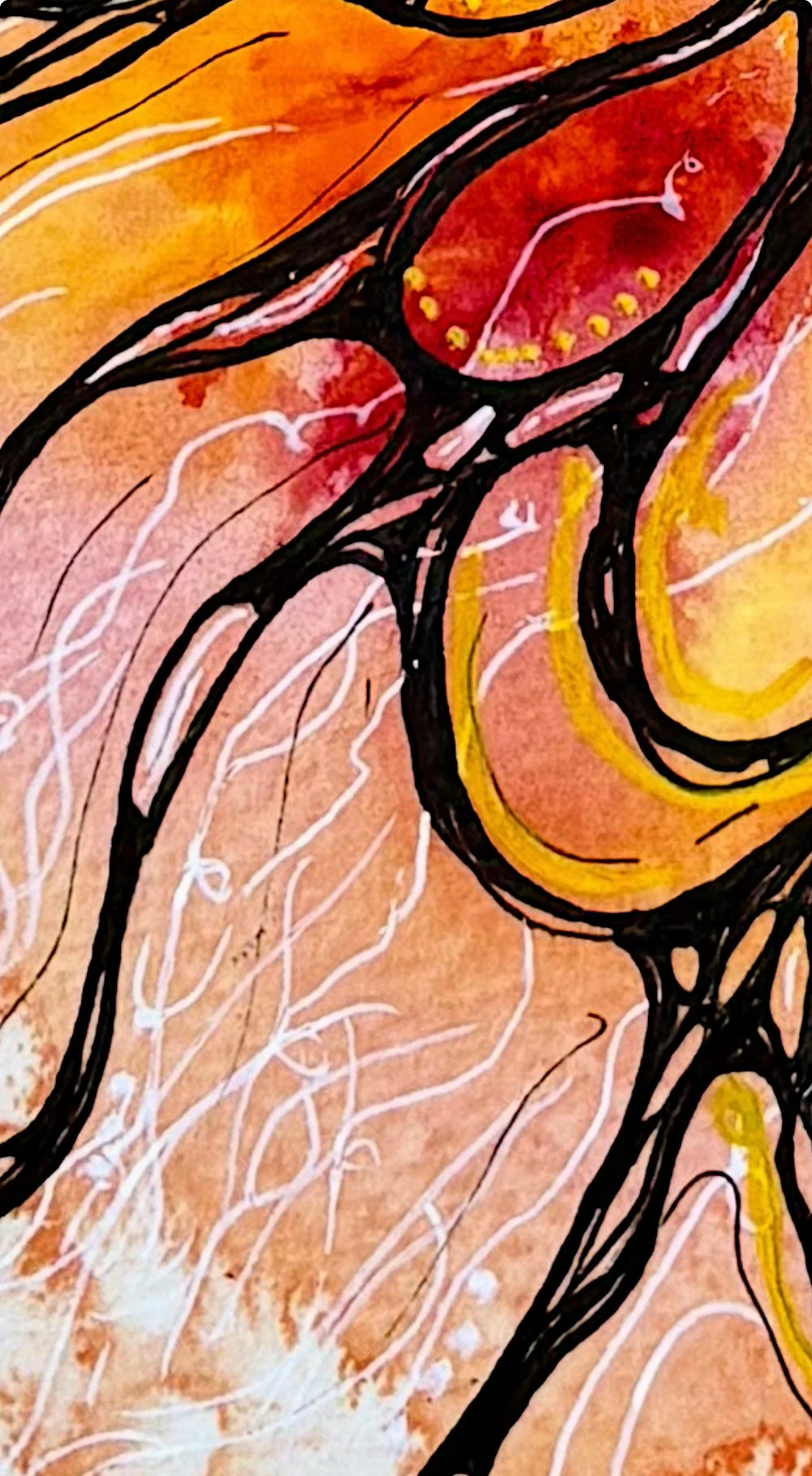 Détail de l'aquarelle orange réalisée par Martine Giguère