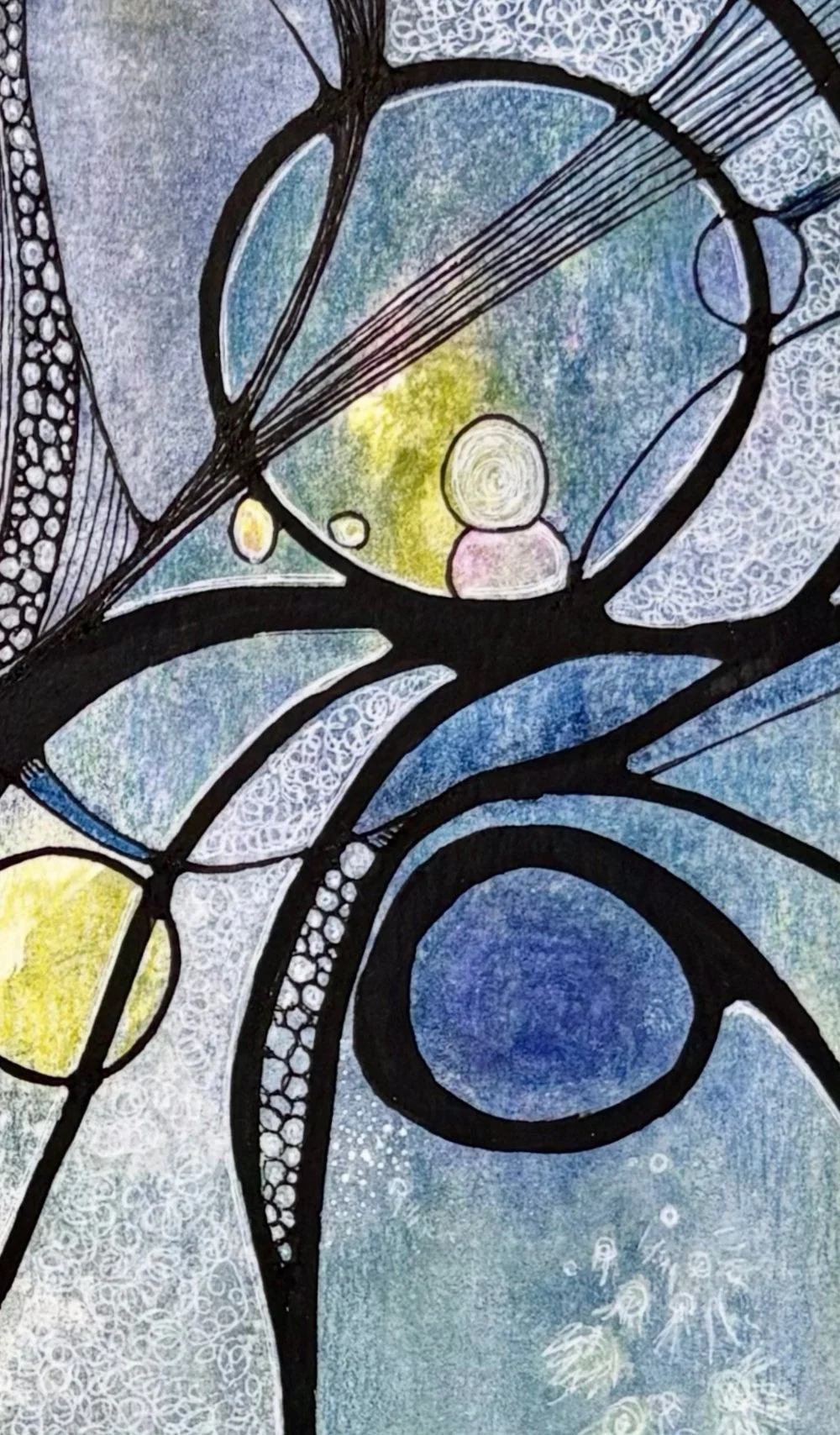 Détail de l'aquarelle aux couleurs délavées créé par Martine Giguère