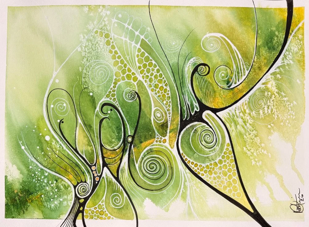 Aquarelle aux teintes printanières réalisée par Martine Giguère