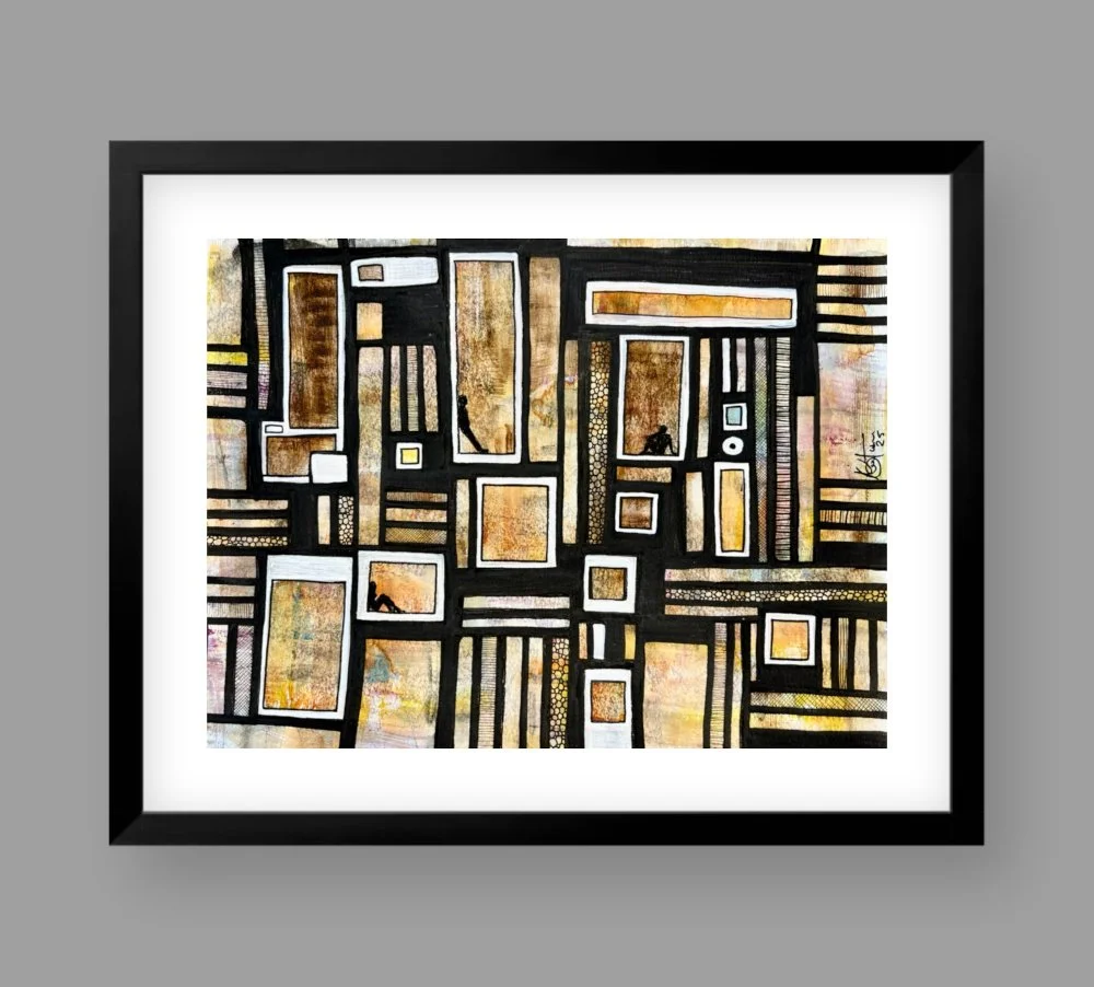 Exemple de cadre de l'aquarelle jaune et noir réalisée par Martine Giguère