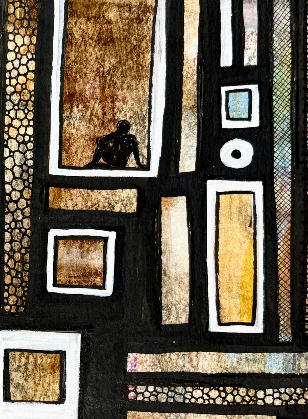 Détail de l'aquarelle jaune et noir réalisée par Martine Giguère