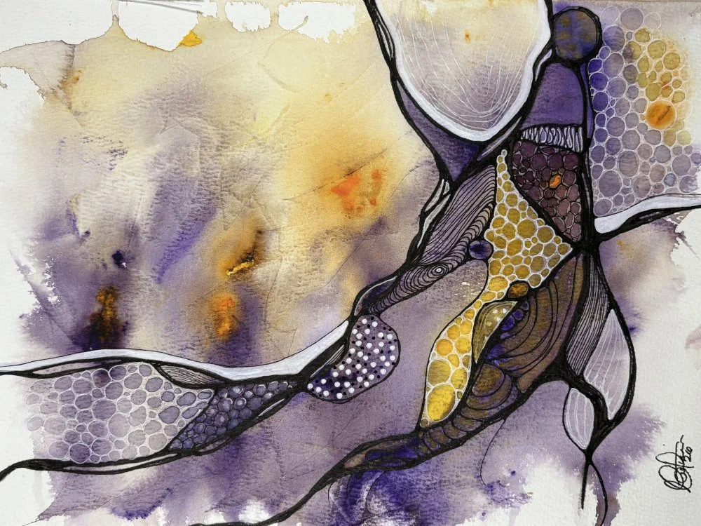 Aquarelle violet et orange de Martine Giguère