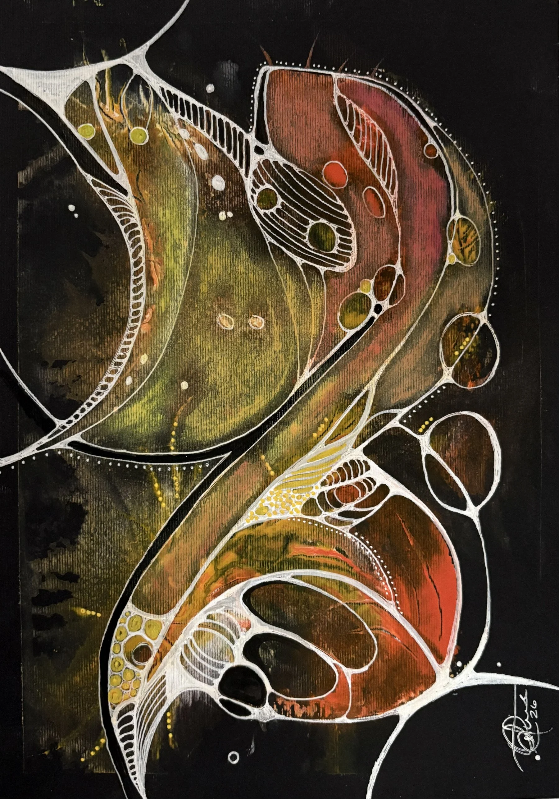 Aquarelle réalisée sur papier noir par Martine Giguère