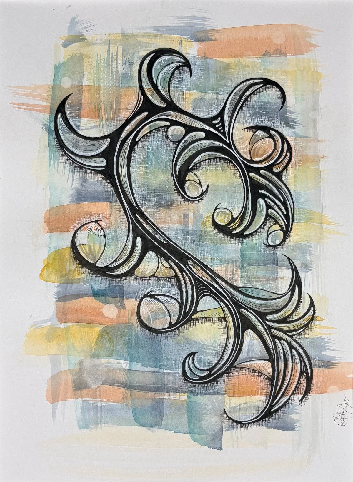 Courtepointe - aquarelle et encre, 9x12, 100$