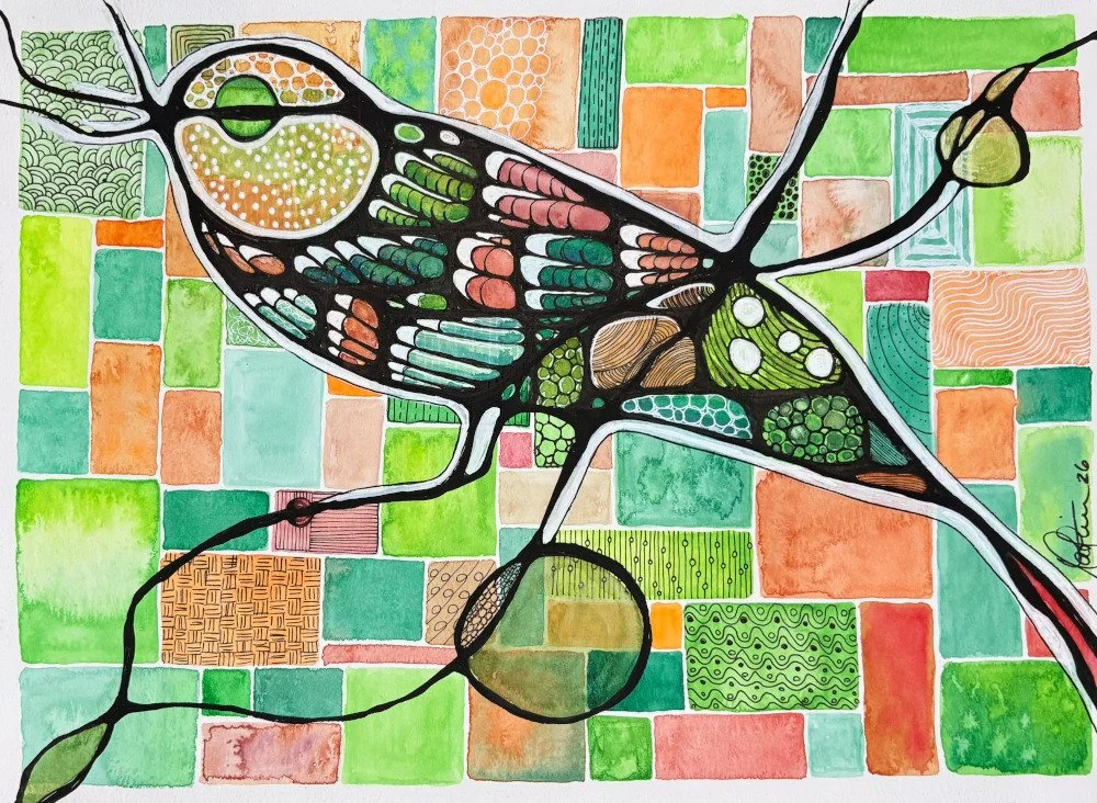 Aquarelle aux teintes printanières réalisée par Martine Giguère