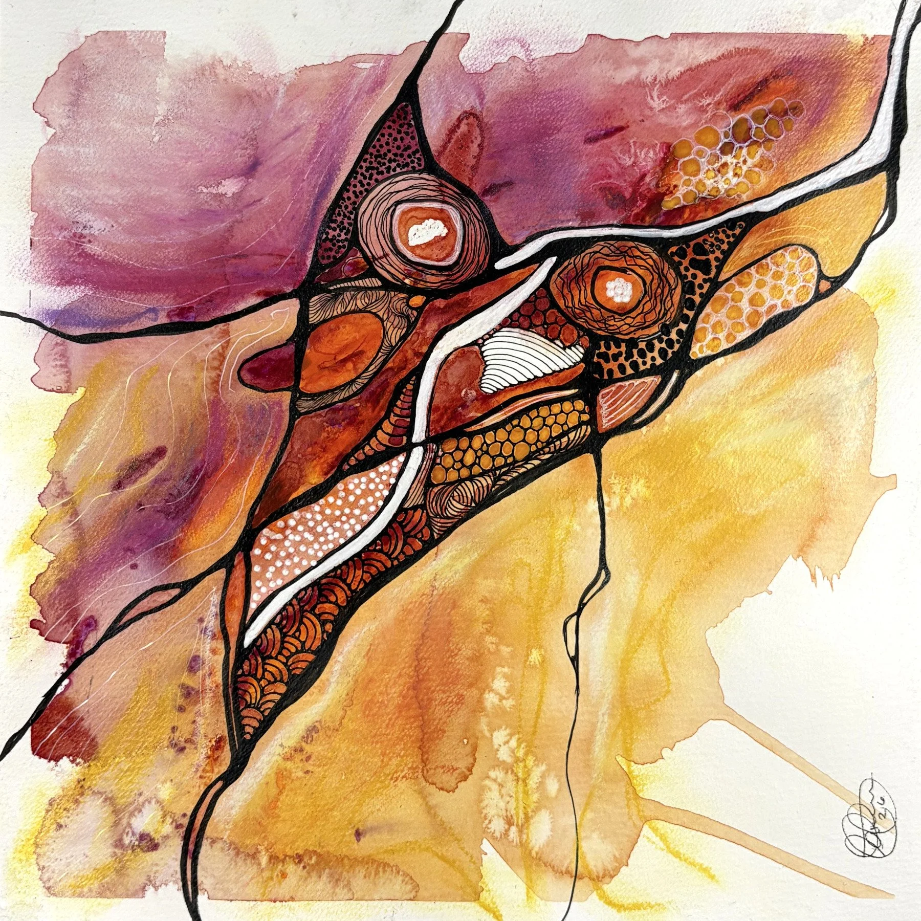 Aquarelle aux tons de rouge réalisée par Martine Giguère